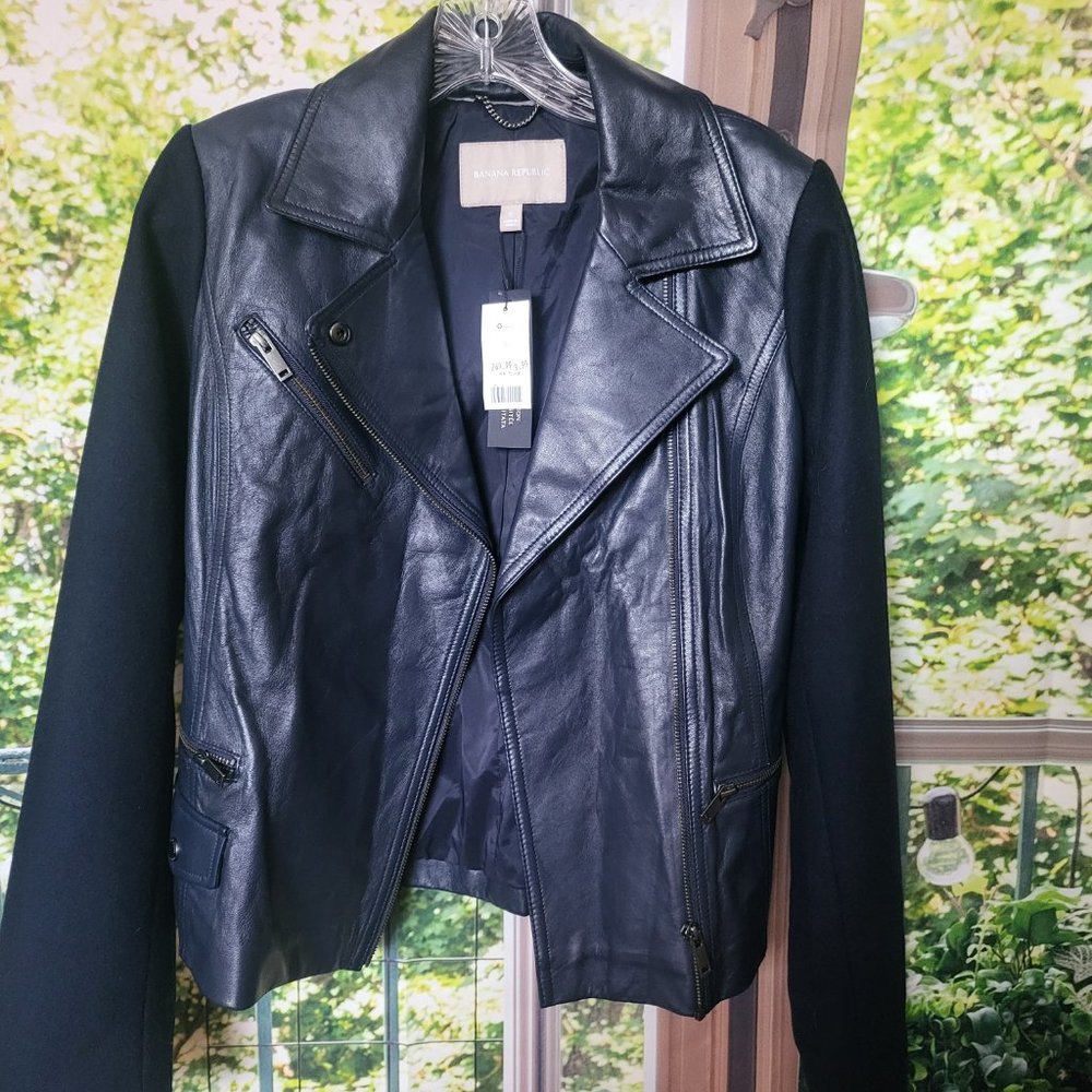 Banana Republic Navy leather Blazer